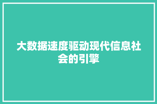 大数据速度驱动现代信息社会的引擎