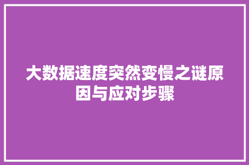 大数据速度突然变慢之谜原因与应对步骤