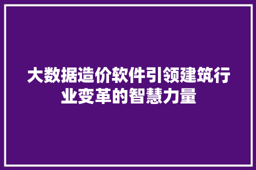 大数据造价软件引领建筑行业变革的智慧力量  第1张