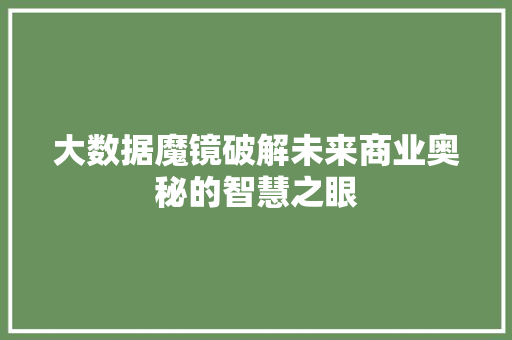 大数据魔镜破解未来商业奥秘的智慧之眼  第1张