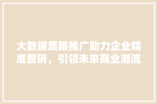 大数据鹰眼推广助力企业精准营销，引领未来商业潮流