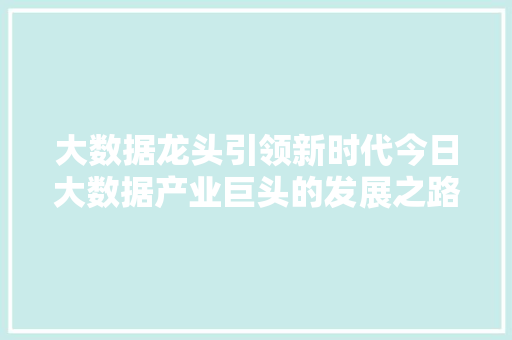大数据龙头引领新时代今日大数据产业巨头的发展之路  第1张