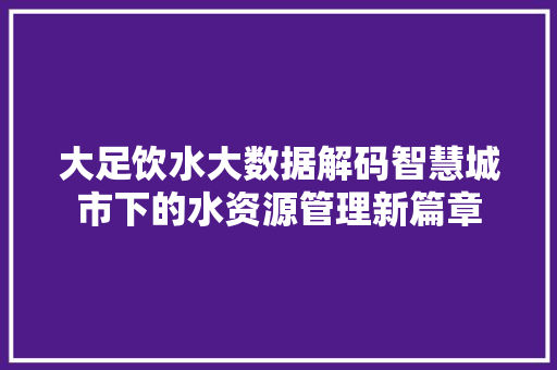 大足饮水大数据解码智慧城市下的水资源管理新篇章  第1张