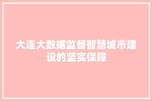 大连大数据监督智慧城市建设的坚实保障