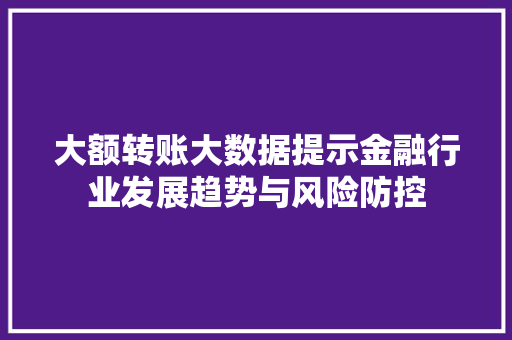 大额转账大数据提示金融行业发展趋势与风险防控