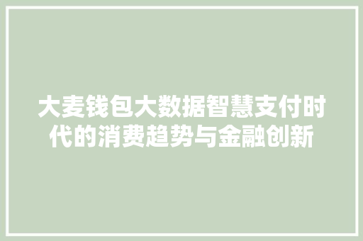 大麦钱包大数据智慧支付时代的消费趋势与金融创新  第1张