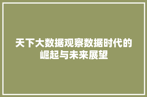 天下大数据观察数据时代的崛起与未来展望  第1张