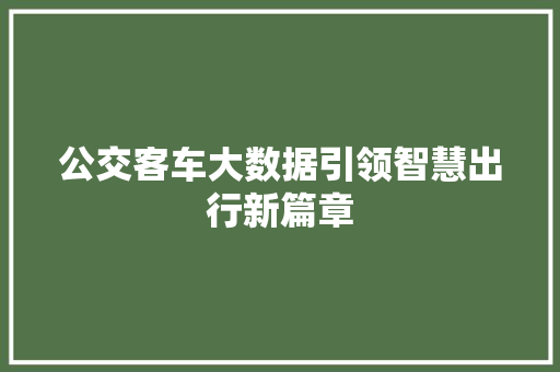 公交客车大数据引领智慧出行新篇章