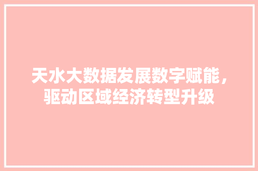 天水大数据发展数字赋能，驱动区域经济转型升级