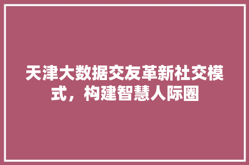 天津大数据交友革新社交模式，构建智慧人际圈