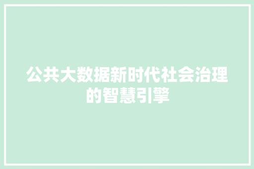 公共大数据新时代社会治理的智慧引擎  第1张