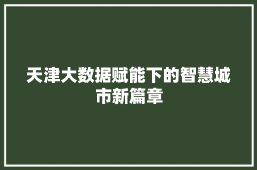 天津大数据赋能下的智慧城市新篇章  第1张