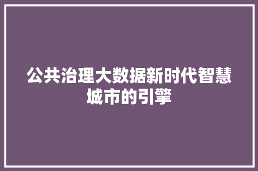 公共治理大数据新时代智慧城市的引擎
