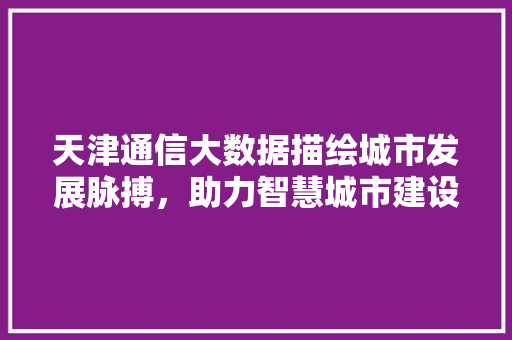 天津通信大数据描绘城市发展脉搏，助力智慧城市建设