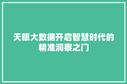 天眼大数据开启智慧时代的精准洞察之门  第1张
