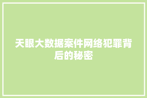 天眼大数据案件网络犯罪背后的秘密  第1张