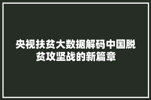 央视扶贫大数据解码中国脱贫攻坚战的新篇章