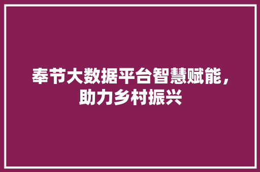 奉节大数据平台智慧赋能，助力乡村振兴