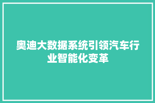 奥迪大数据系统引领汽车行业智能化变革