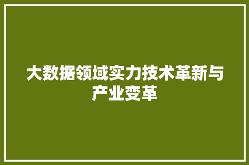 大数据领域实力技术革新与产业变革  第1张