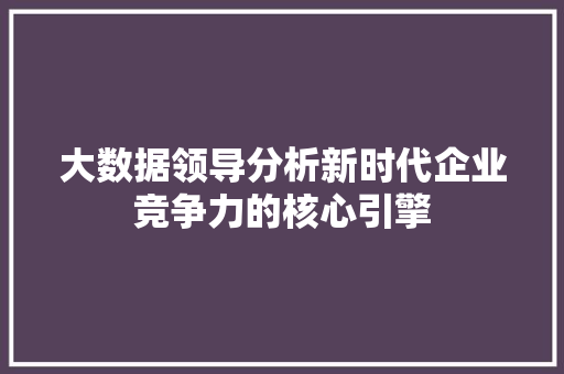 大数据领导分析新时代企业竞争力的核心引擎  第1张