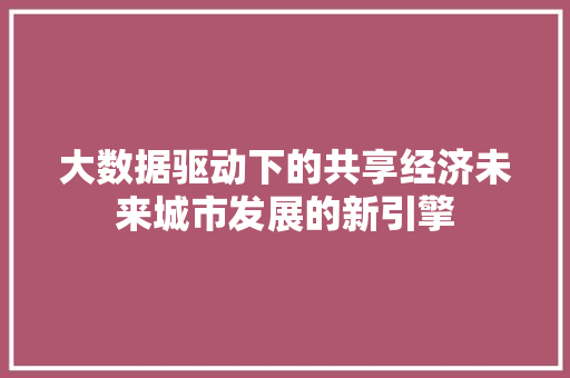 大数据驱动下的共享经济未来城市发展的新引擎  第1张
