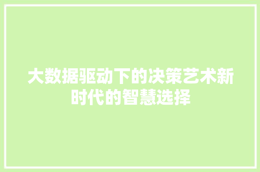 大数据驱动下的决策艺术新时代的智慧选择