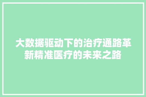 大数据驱动下的治疗通路革新精准医疗的未来之路  第1张