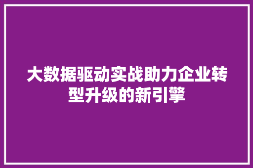 大数据驱动实战助力企业转型升级的新引擎  第1张