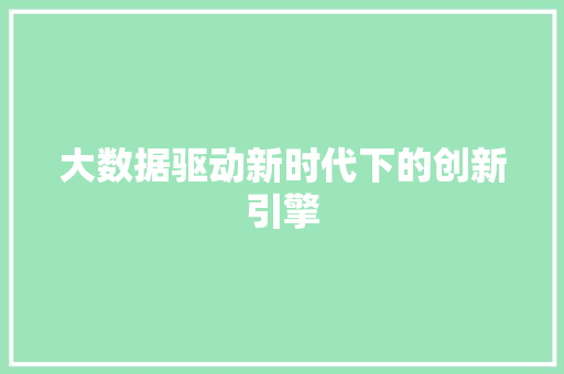大数据驱动新时代下的创新引擎