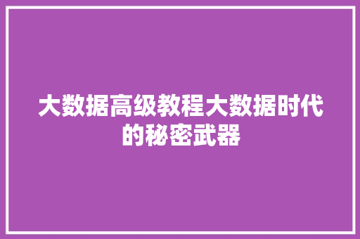 大数据高级教程大数据时代的秘密武器  第1张