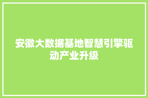 安徽大数据基地智慧引擎驱动产业升级