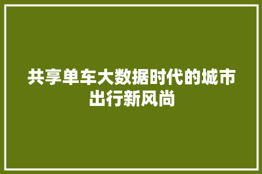 共享单车大数据时代的城市出行新风尚