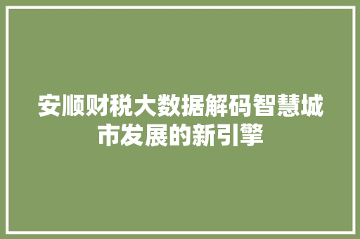 安顺财税大数据解码智慧城市发展的新引擎