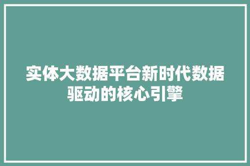 实体大数据平台新时代数据驱动的核心引擎