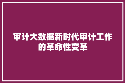 审计大数据新时代审计工作的革命性变革  第1张