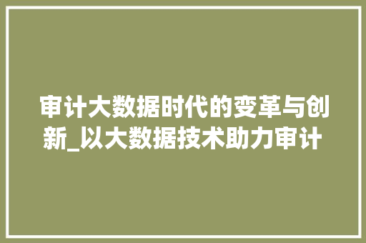 审计大数据时代的变革与创新_以大数据技术助力审计工作高质量发展  第1张