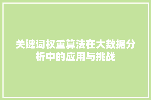 关键词权重算法在大数据分析中的应用与挑战  第1张
