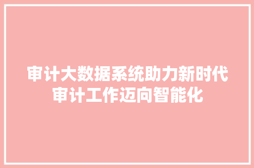 审计大数据系统助力新时代审计工作迈向智能化  第1张