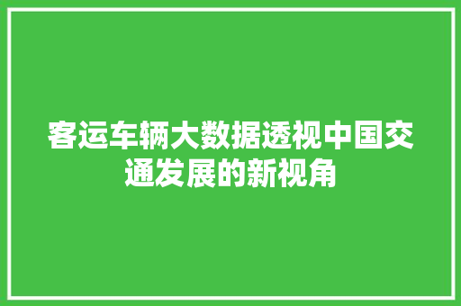 客运车辆大数据透视中国交通发展的新视角  第1张