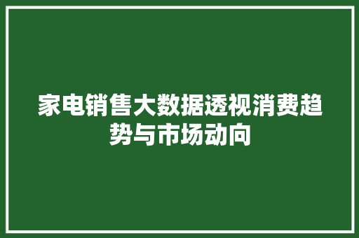 家电销售大数据透视消费趋势与市场动向