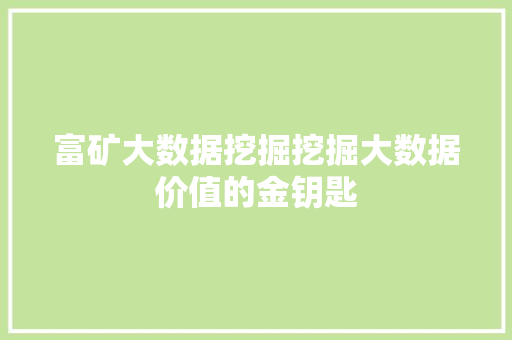 富矿大数据挖掘挖掘大数据价值的金钥匙  第1张