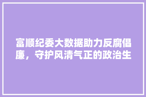 富顺纪委大数据助力反腐倡廉，守护风清气正的政治生态