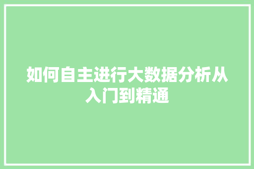 如何自主进行大数据分析从入门到精通