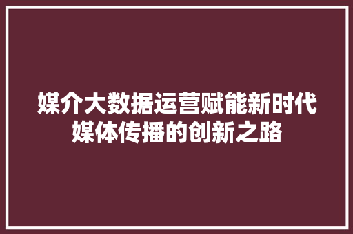 媒介大数据运营赋能新时代媒体传播的创新之路  第1张