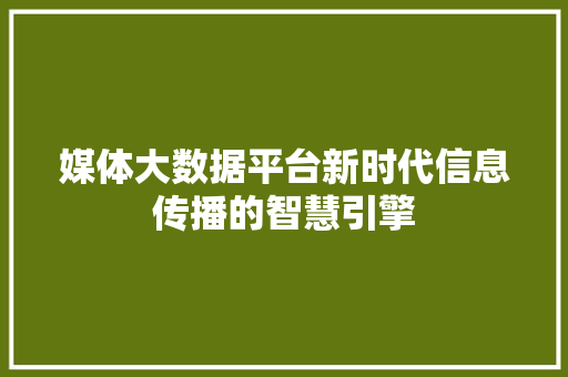 媒体大数据平台新时代信息传播的智慧引擎  第1张