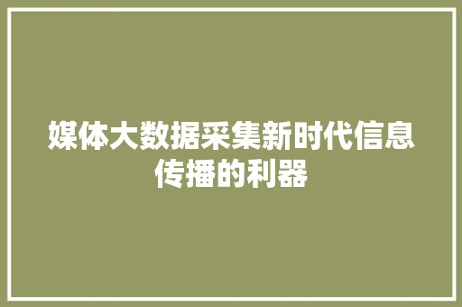 媒体大数据采集新时代信息传播的利器