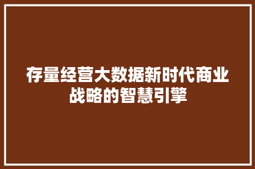 存量经营大数据新时代商业战略的智慧引擎  第1张