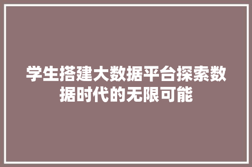 学生搭建大数据平台探索数据时代的无限可能