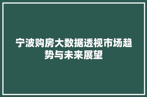 宁波购房大数据透视市场趋势与未来展望